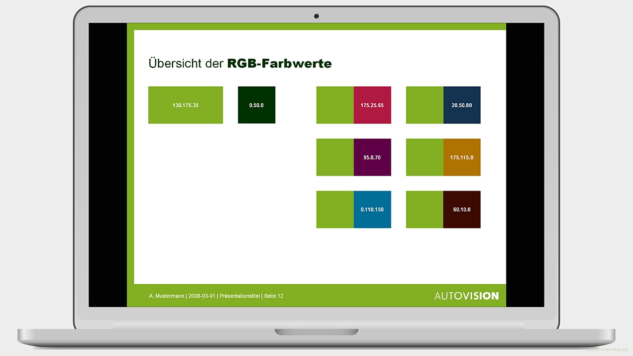 Screenshot einer Powerpoint-Inhaltsfolie mit Farbübersicht