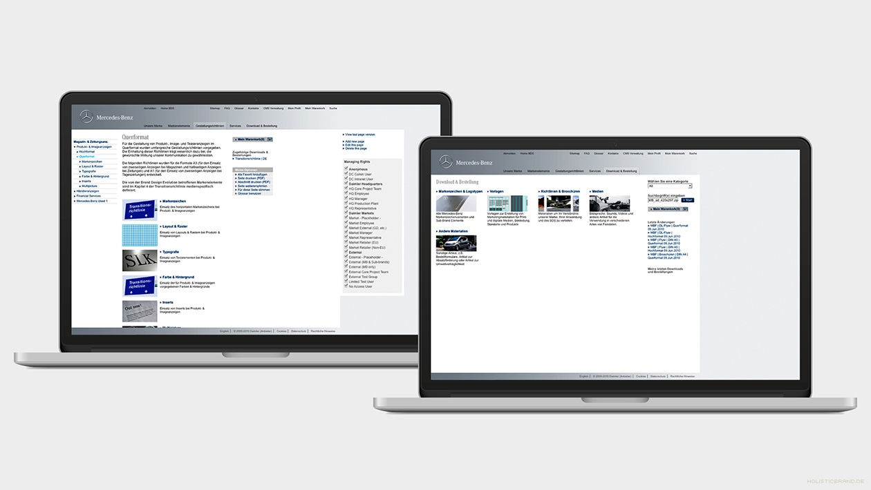 Zwei Screenshots aus dem Inhalt des Brand Design Systems 