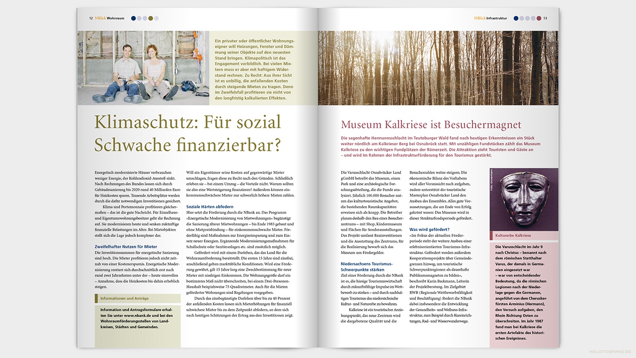 Layout einer Doppelseite mit Text und Bildern