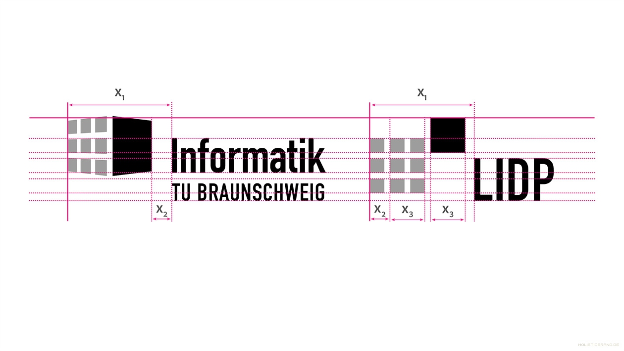 Die Institutslogos spiegeln die Zugehörigkeit zum Department wider. Gegenüberstellung des Departmentlogos und eines Institutslogos