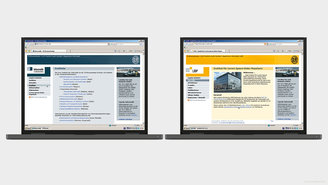 Gegenüberstellung der Department- und einer Institutswebsite