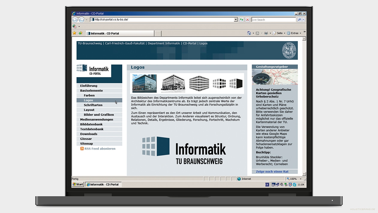 Ein Web-Portal dient als Corporate Design Guideline mit Hinweisen. Screenshot einer Website als Corporate Design Portal